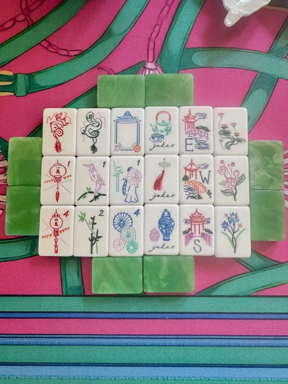 American Mahjong Tile Set NEW, 7 day deliver:Jade with lavender-Pink, cream face - Picture 2 of 11